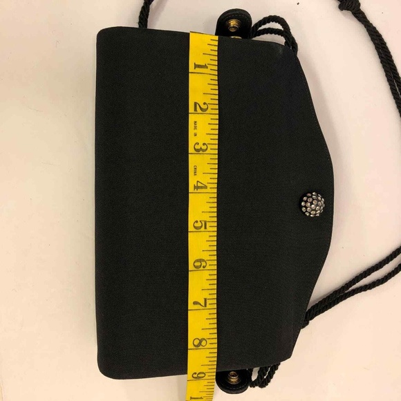 Womens Black Clutch Bag Purse With Rope Straps - Picture 3 of 9